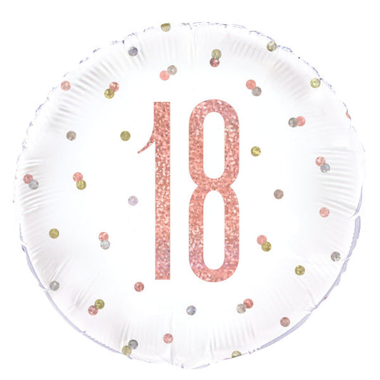 Birthday Rose Gold Glitz Number 18 Round Foil Balloon 18"