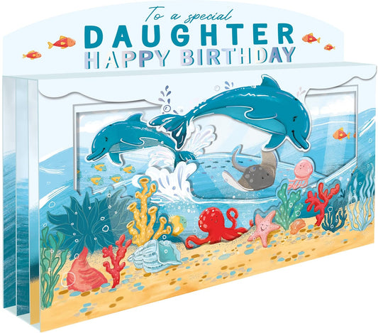 Spectacular 3D Dolphins Under The Sea Daughter Birthday Card