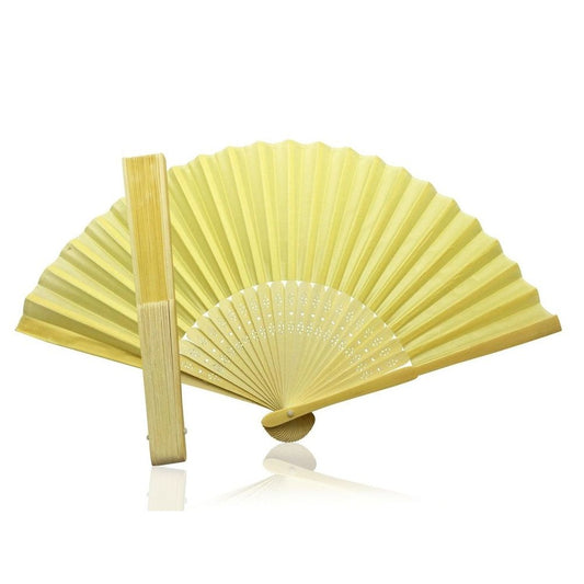 Ivory Fabric Hand Held Bamboo and Wooden Fan