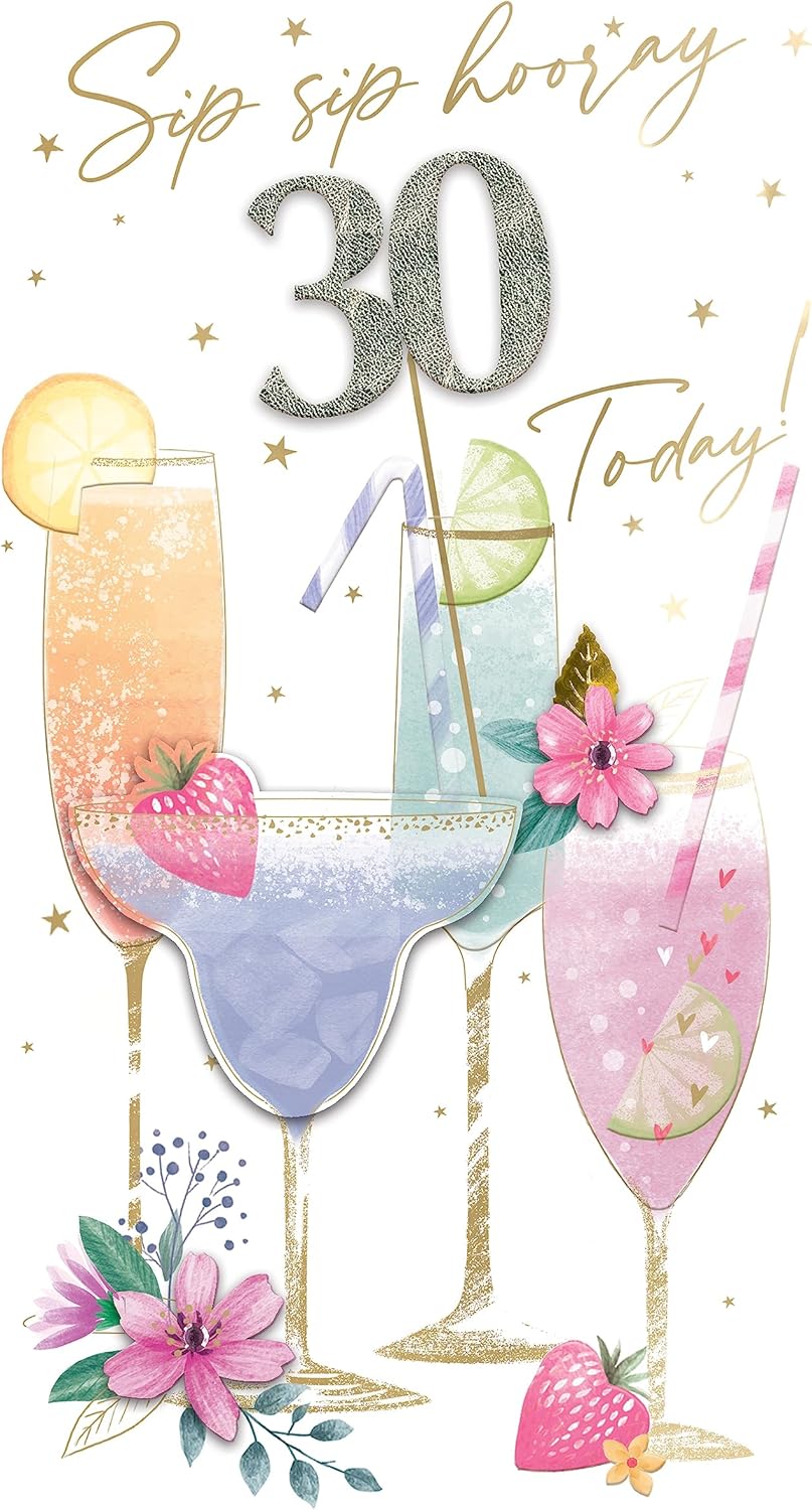 Embellished Cocktail Drinks Champagne Female 30th Birthday Card