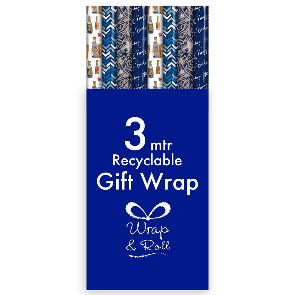 Pack of 4 3m Male Design Gift Wrap Rolls