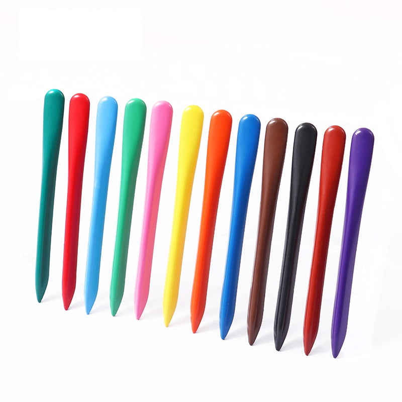 Pack of 12 Assorted Colour Triangular Erasable Plastic Crayons	