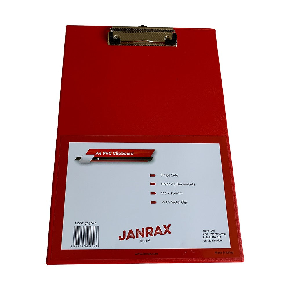 Janrax A4 Red PVC Single Clipboard