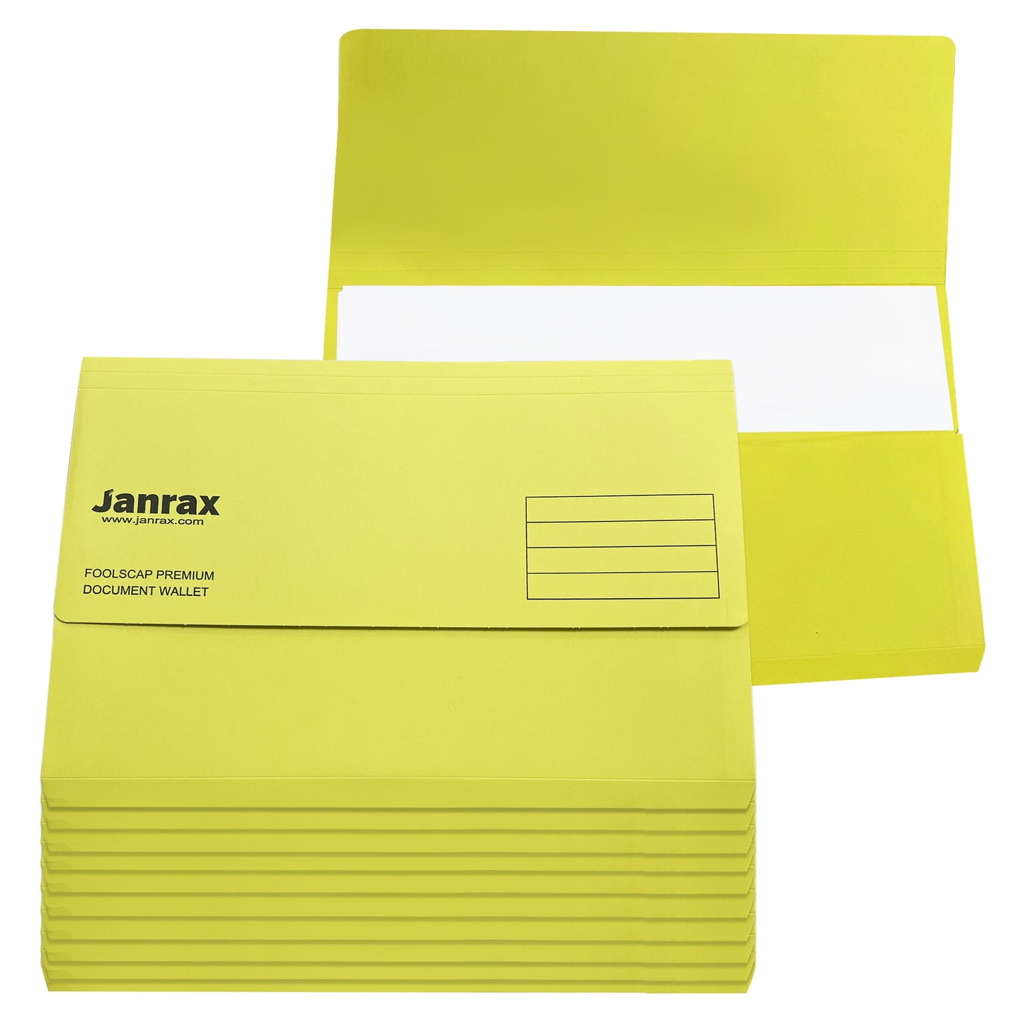 Pack of 100 Yellow Card Premium Foolscap Document Wallets