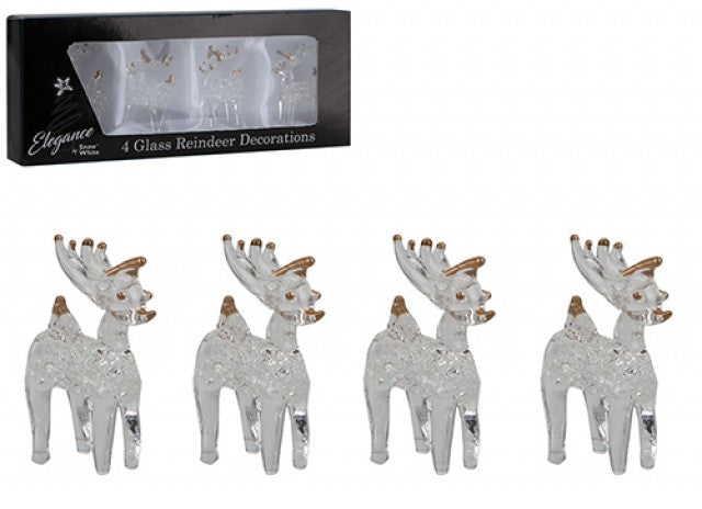 Set of 4 Glass Reindeer Christmas Decorations