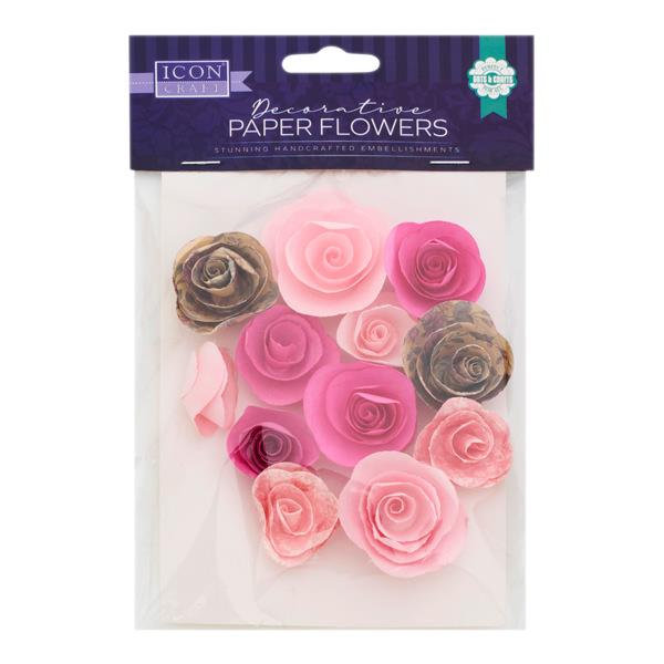 Pack of 12 Decorative Paper Flowers by Icon Craft