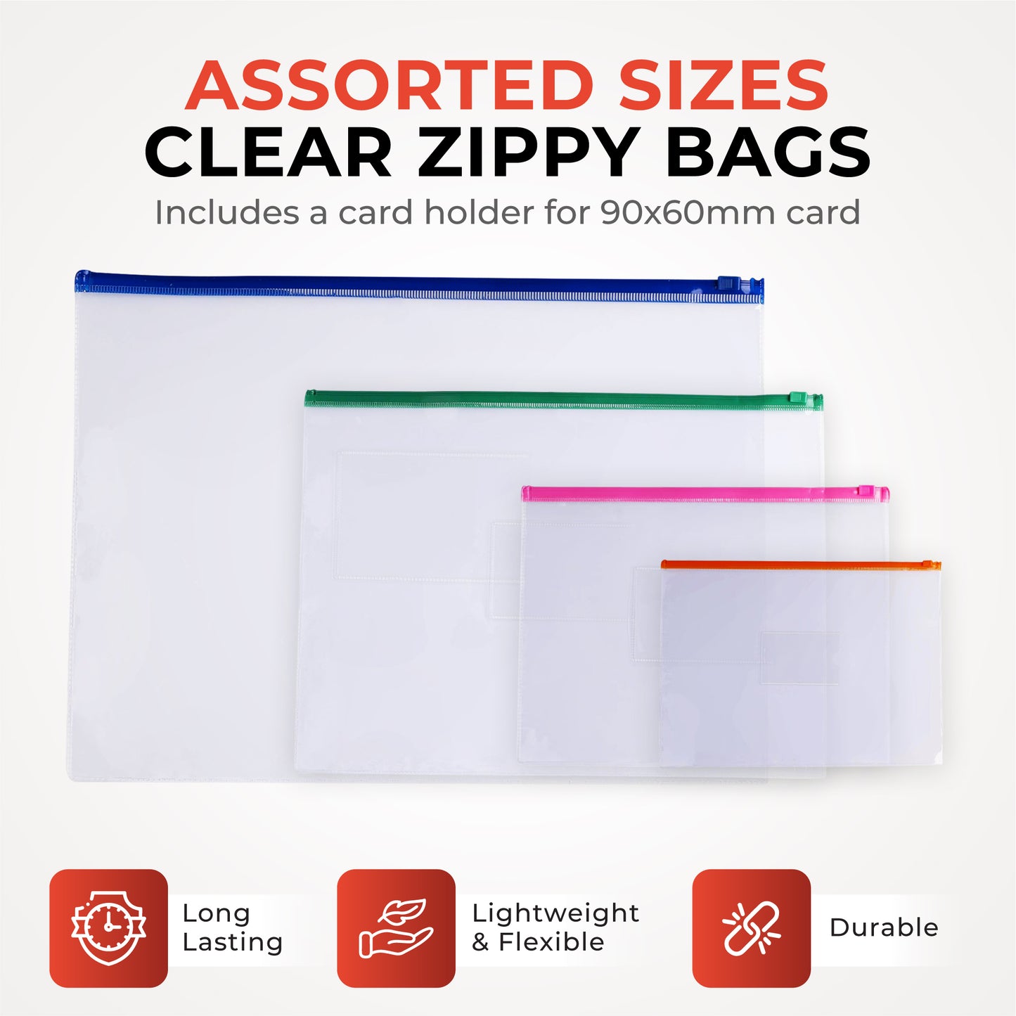 Pack of 12 A6 Clear Zippy Bags with Red Zip