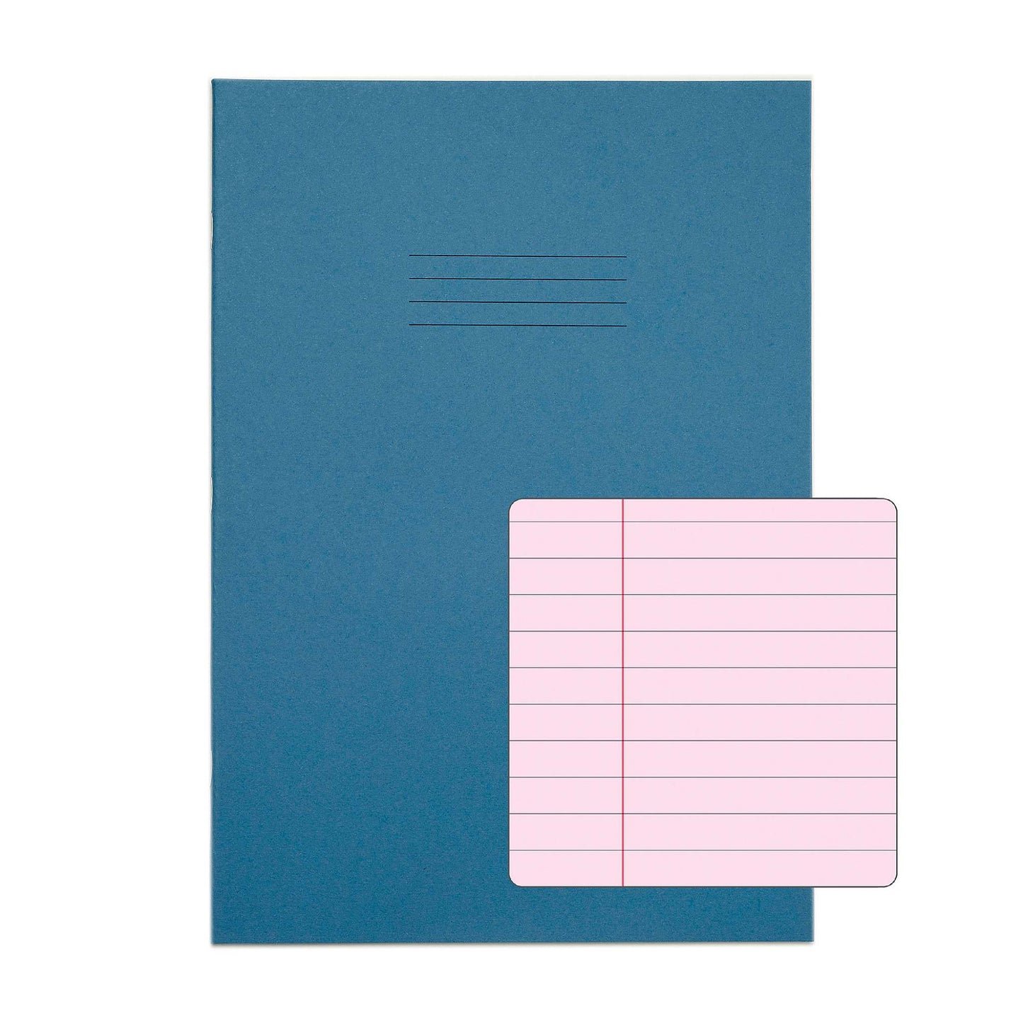 Rhino A4 48 Page Light Blue with Pink Tinted Paper 8mm Lined with Margin Exercise Book