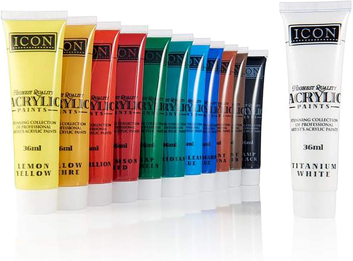 Pack of 12X36ml Acrylic Paints by Icon Art