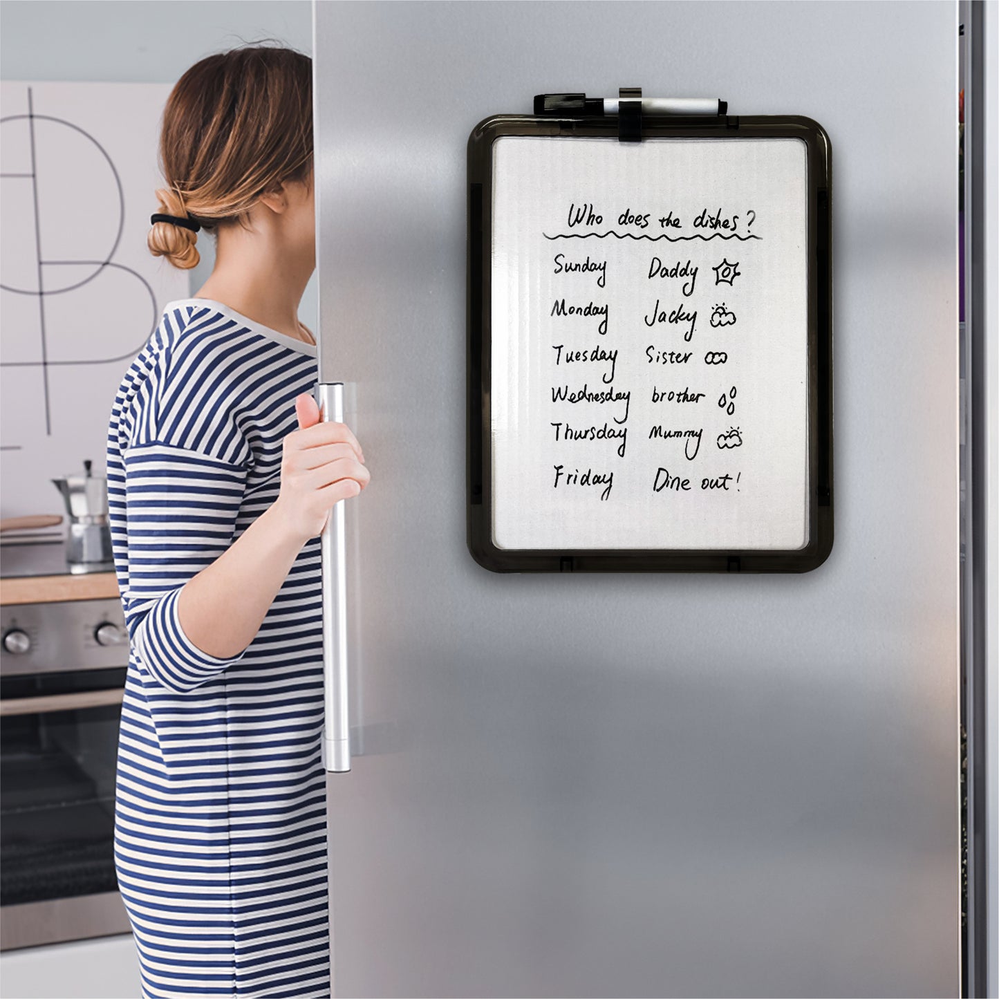 A4 Magnetic Mounting Black Frame Whiteboard with Dry Wipe Eraser Pen