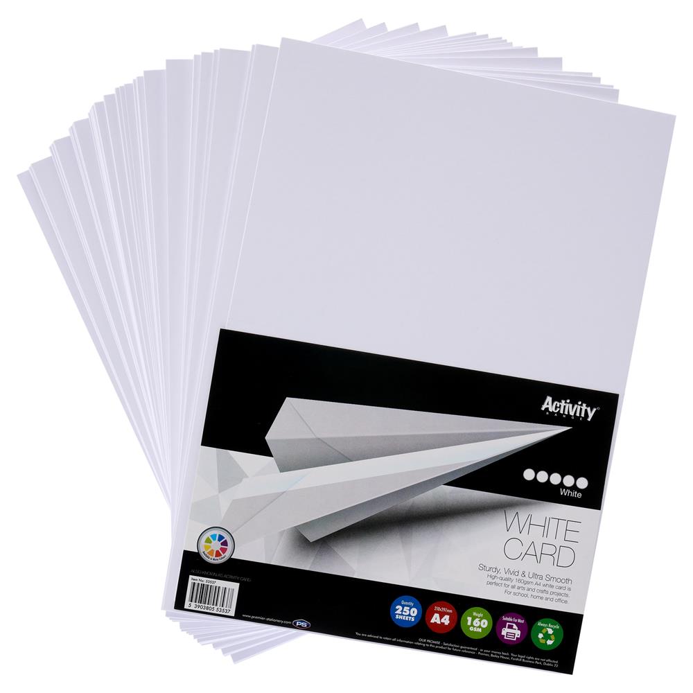 Pack of 250 Sheets A4 White 160gsm Card by Premier Activity