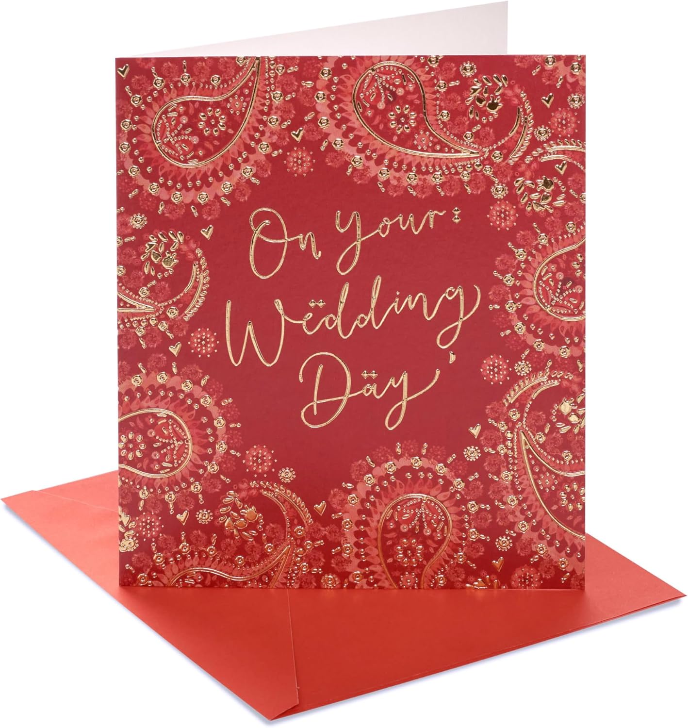 Red & Gold Design Wedding Day Congratulations Card