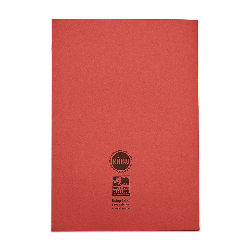 Pack of 10 Rhino A4 48 Page Red with Cream Tinted Paper 10mm Squared Exercise Books