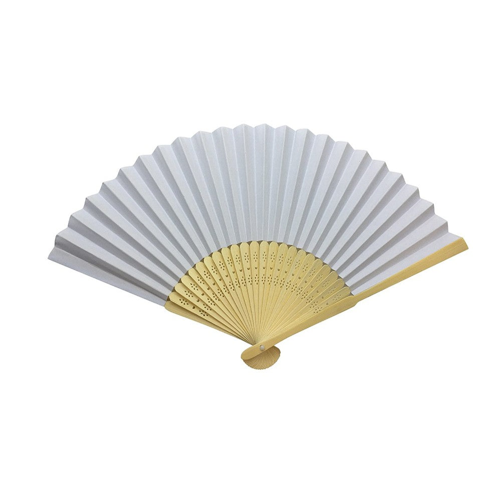 White Paper Foldable Hand Held Bamboo Wooden Fan