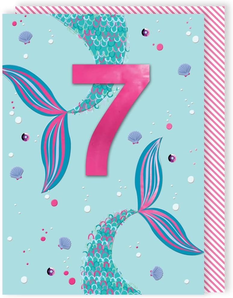 Mermaid Embellished Girls 7th Birthday Card