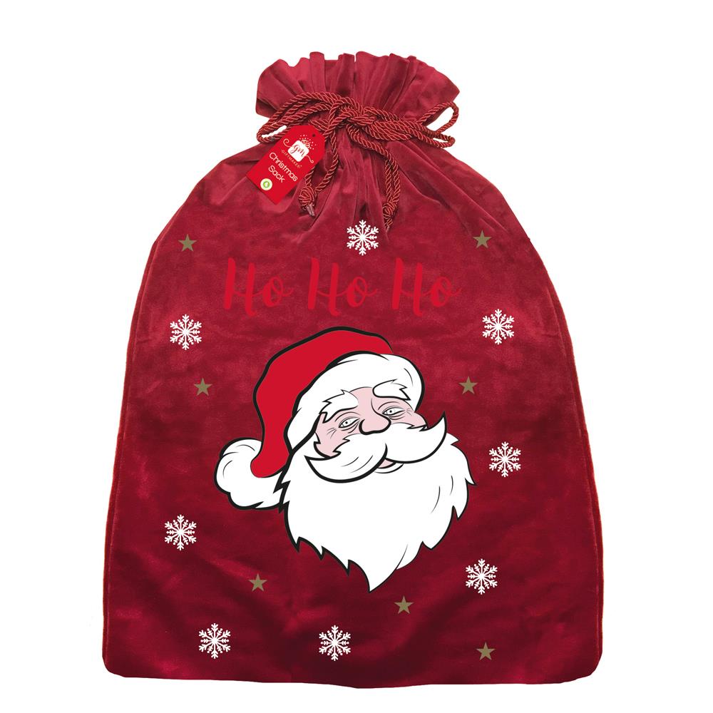 Red Plush Velvet With Print Christmas Sack