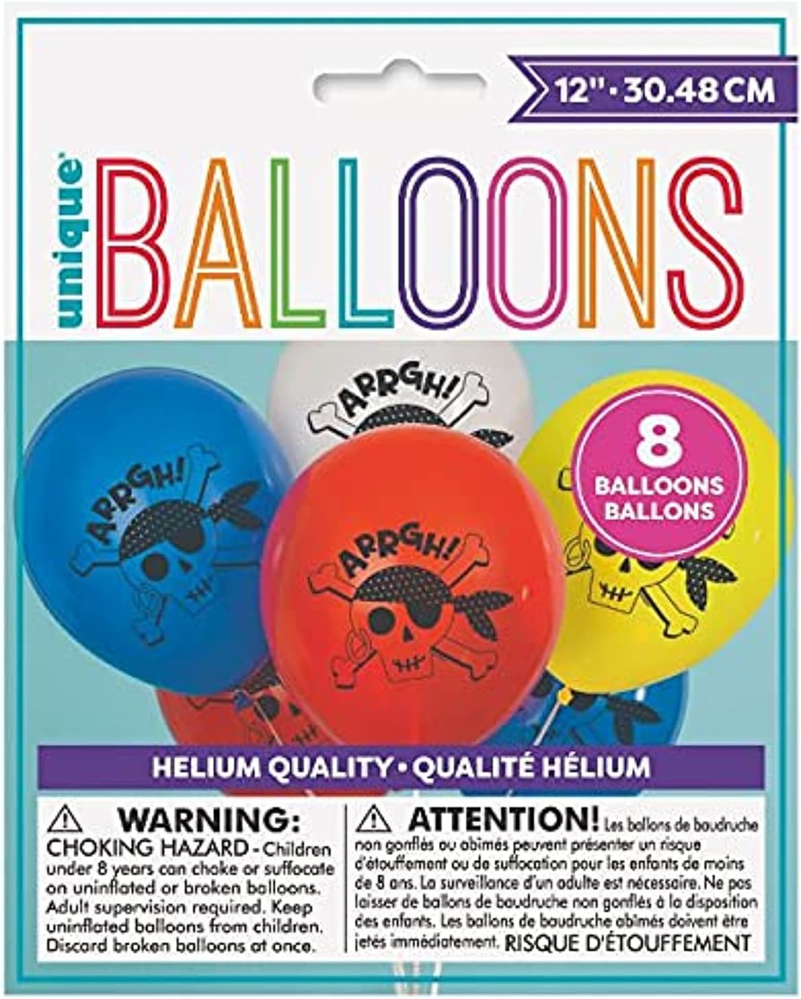 Pack of 8 Ahoy Pirate 12" Latex Balloons