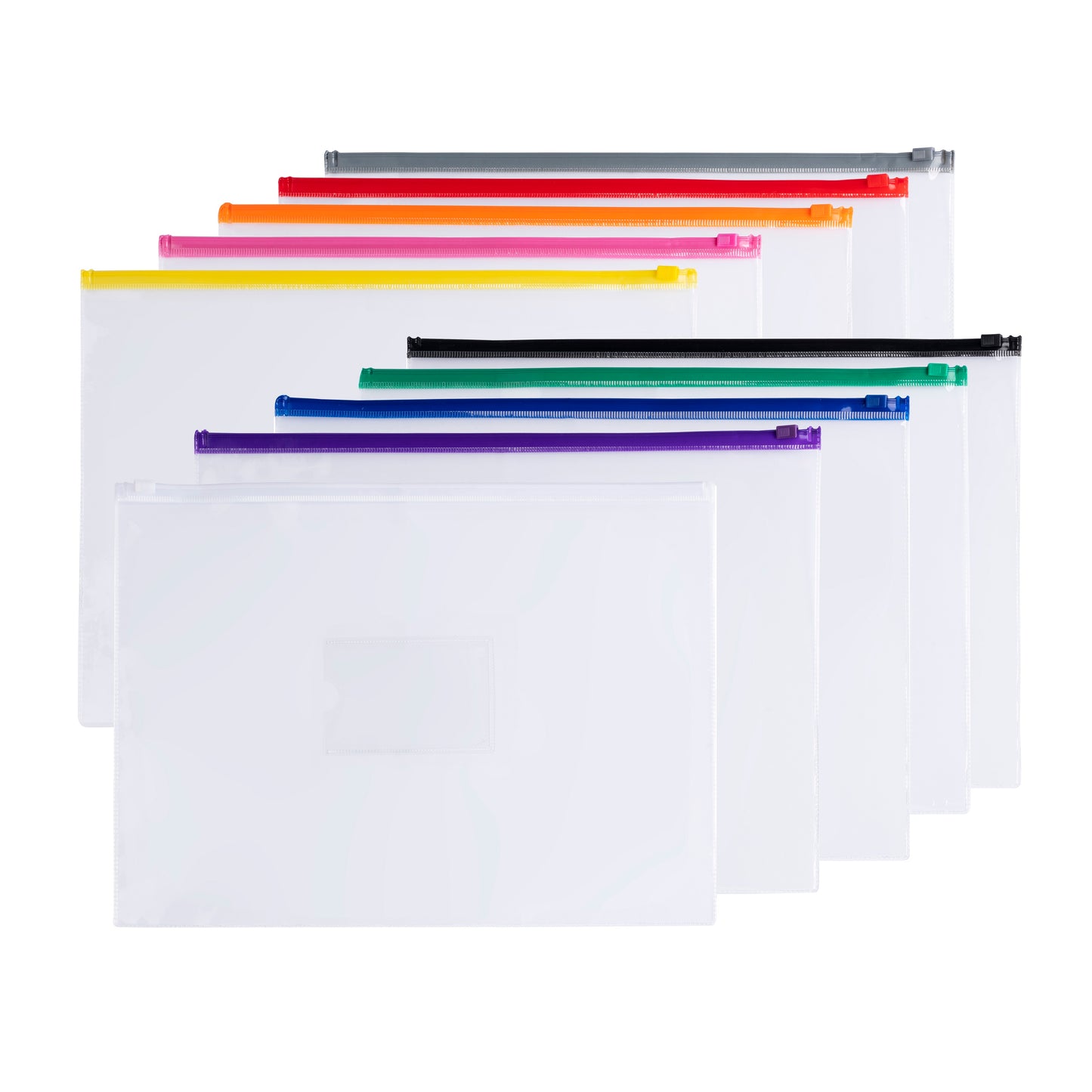 Pack of 12 A4+ Foolscap Clear Zippy Bags with Black Zip