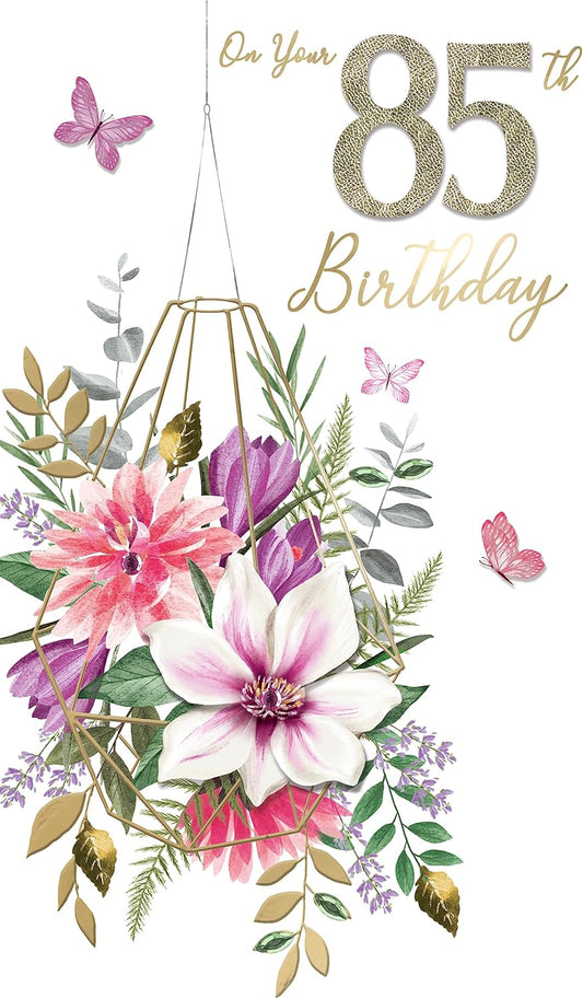 Embellished Basket Of Flowers 85th Birthday Card