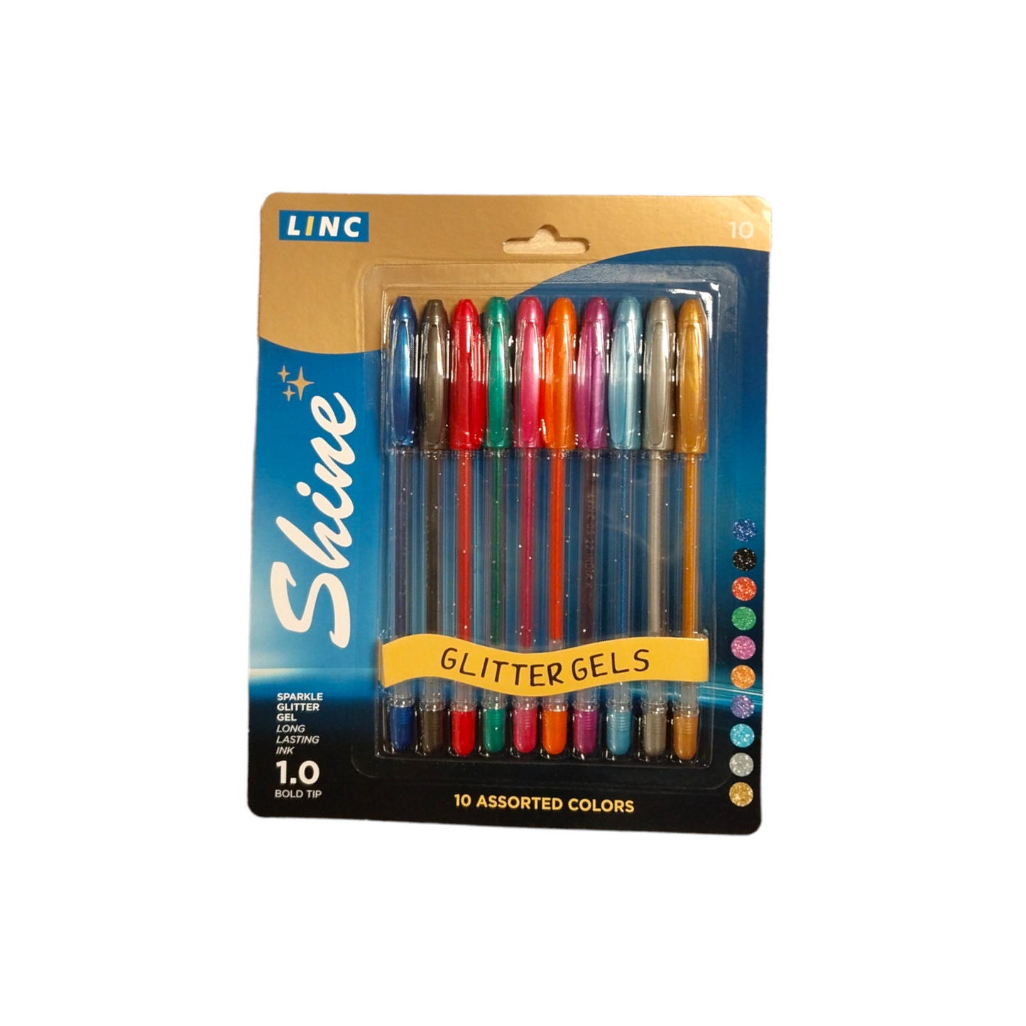 Pack of 10 Linc Shine Assorted Colours Glitter Gel Pens