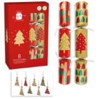 Pack of 8 12" Kraft Effect Tree Design Christmas Crackers