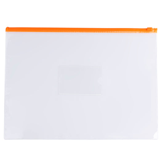 Pack of 12 A3 Clear Zippy Bags with Orange Zip