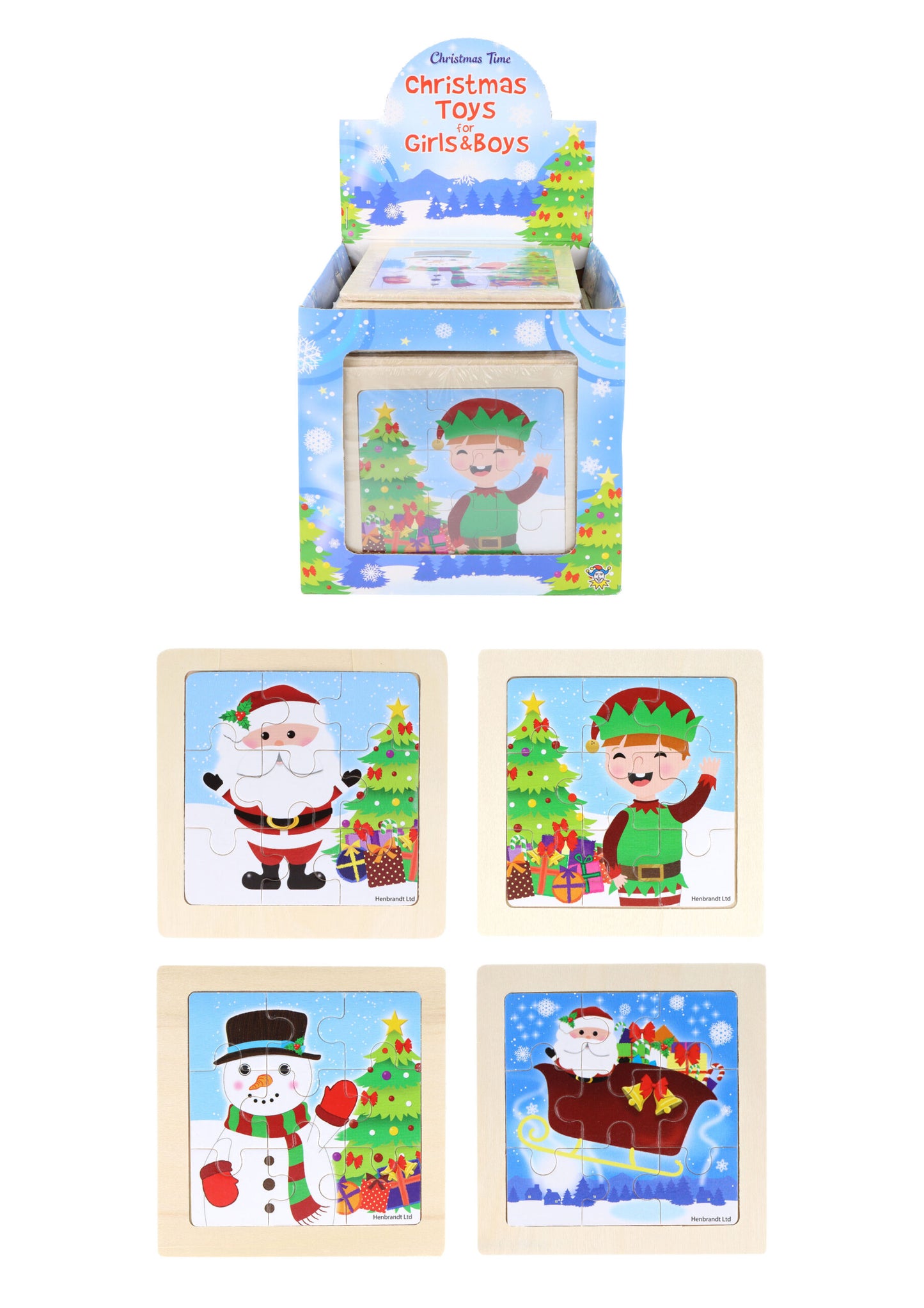 Box of 48 Wooden Christmas Mini Jigsaw Puzzles 11cm