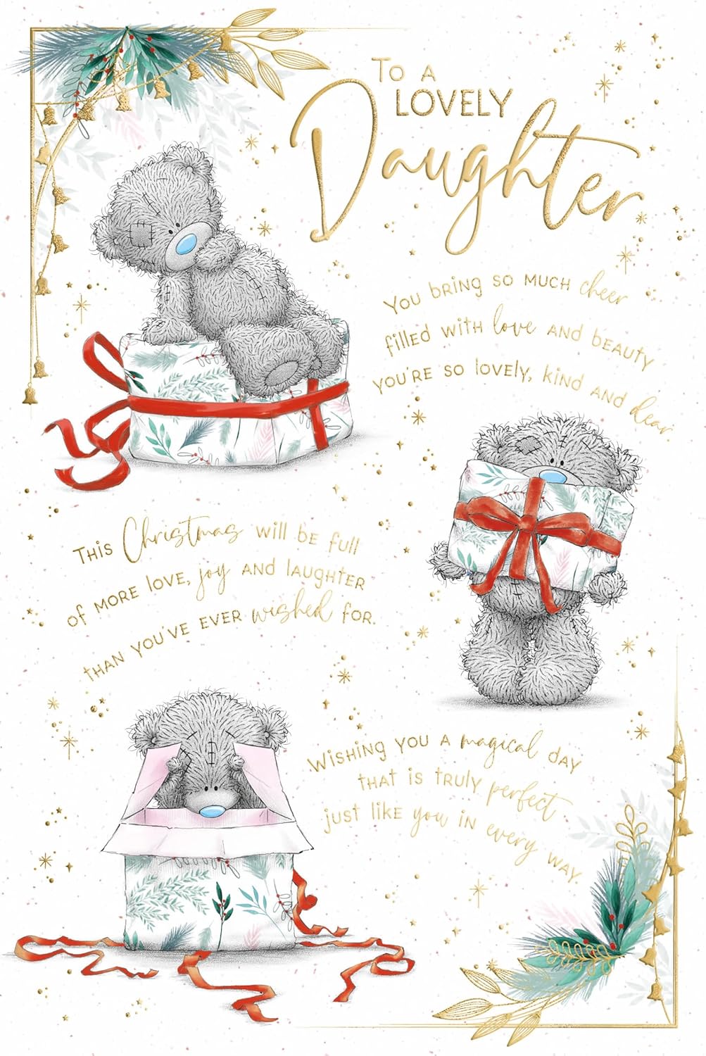 Bear With Present Lovely Daughter Christmas Card 	