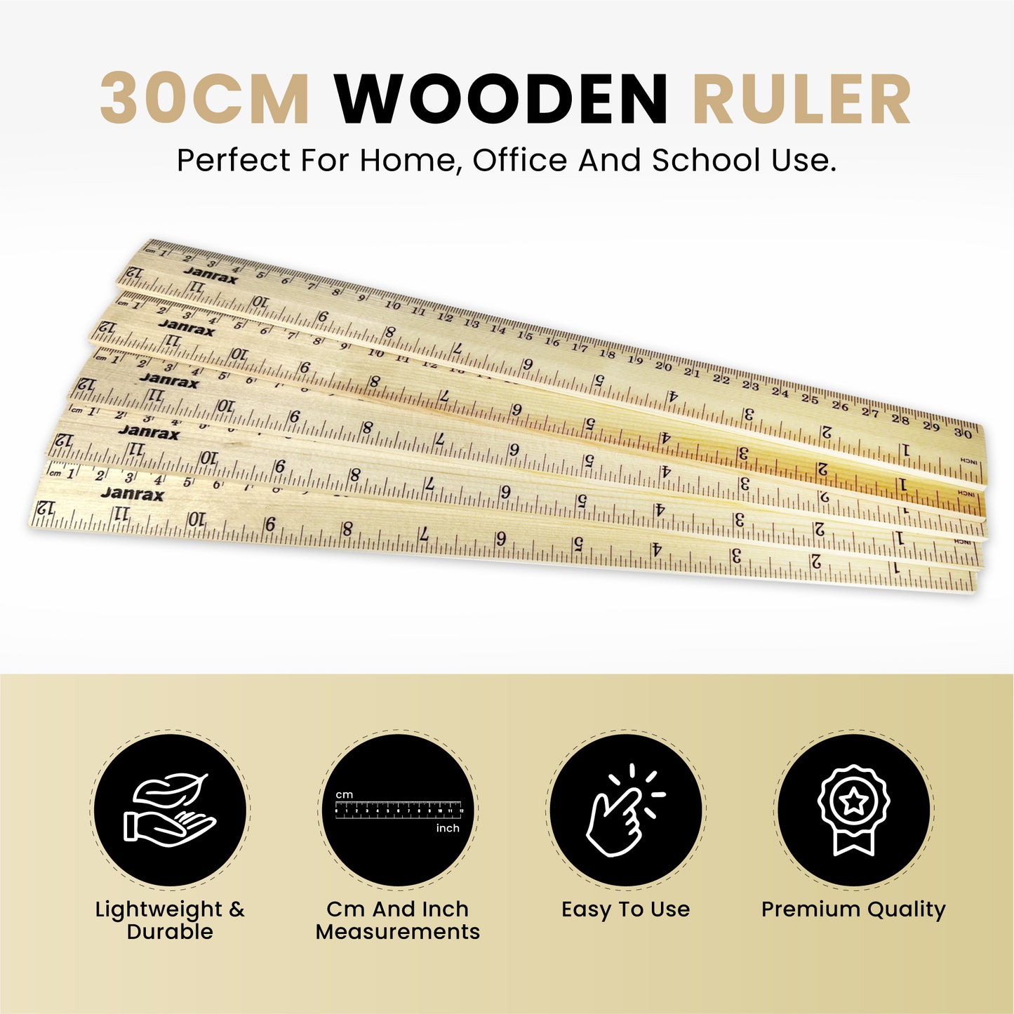 Pack of 24 30cm Wooden Rulers by Janrax