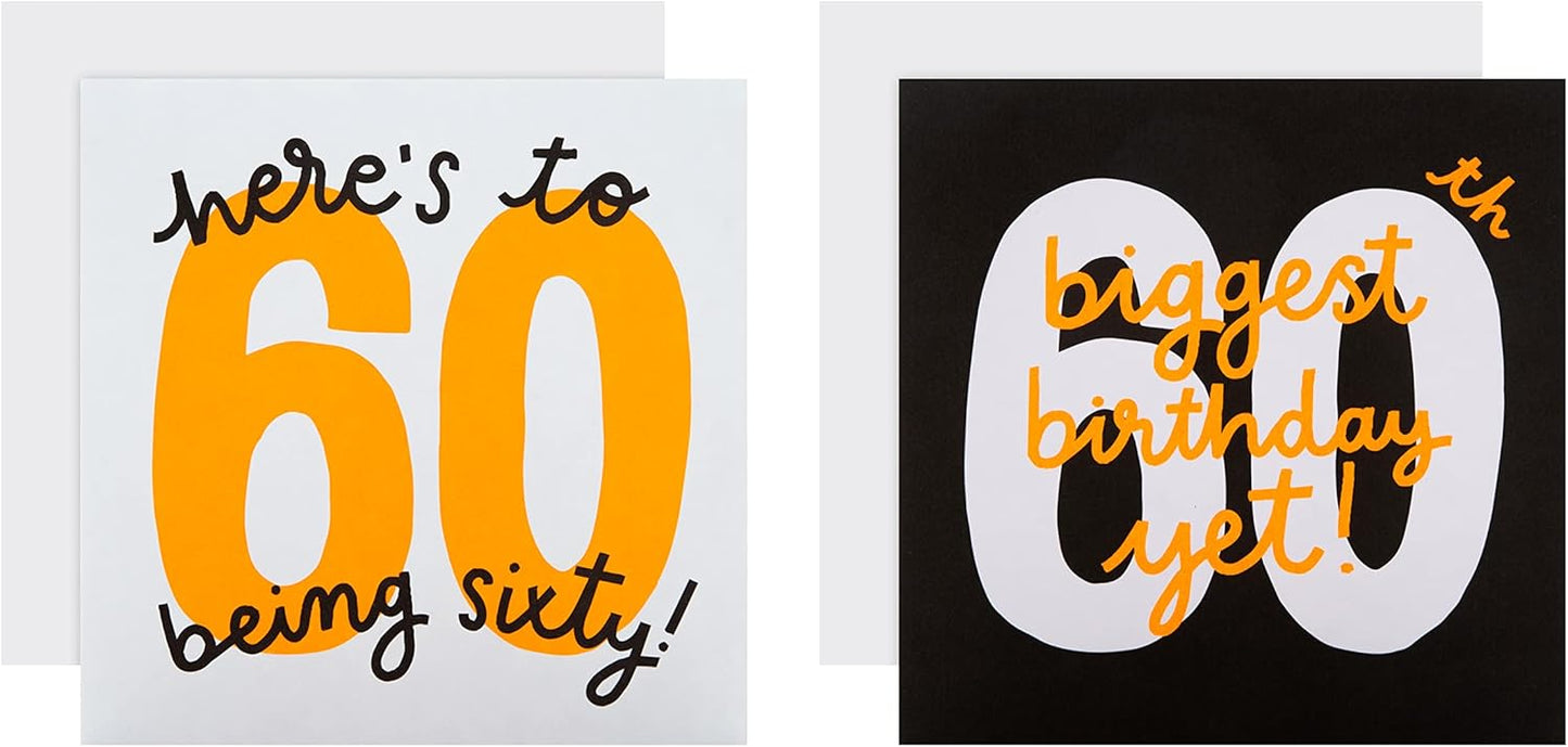 Pack of 10 in 2 Stylish Designs, Black, White, Orange 60th Birthday Party Invitations