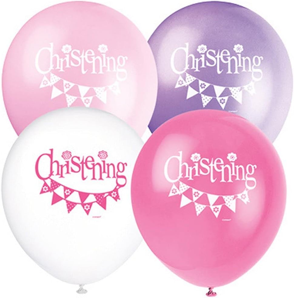 Pack of 8 Pink Bunting Christening 12" Latex Balloons