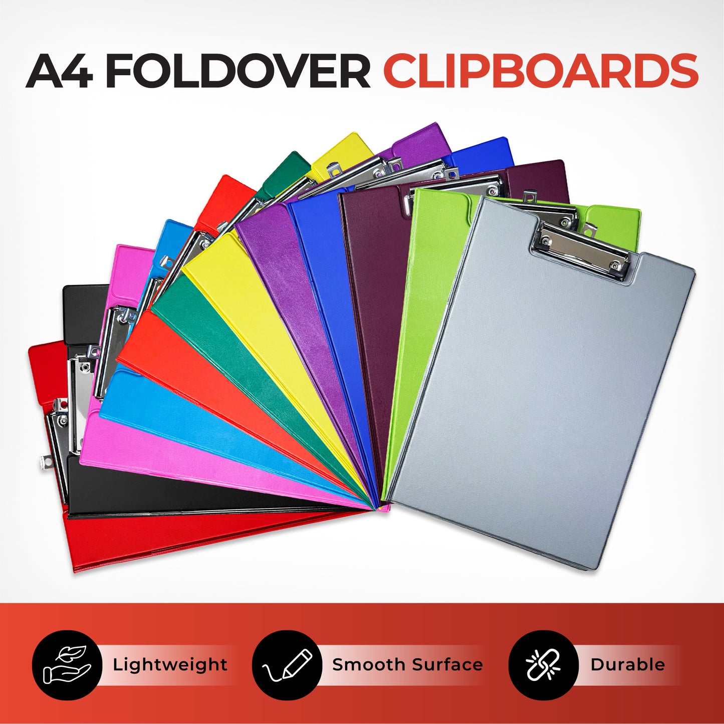 Pack of 12 A4 Burgundy Foldover Clipboards