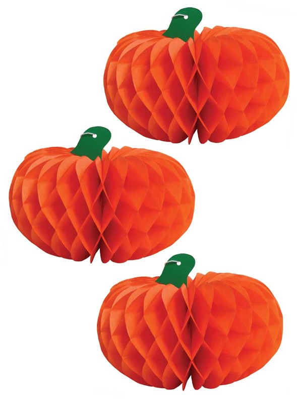 Pack of 3 Halloween Paper Honeycomb Pumpkin Decorations