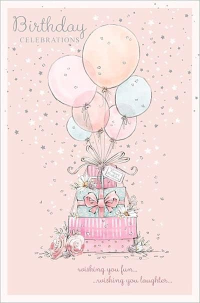 Balloons & Stack of Presents Female Birthday Card