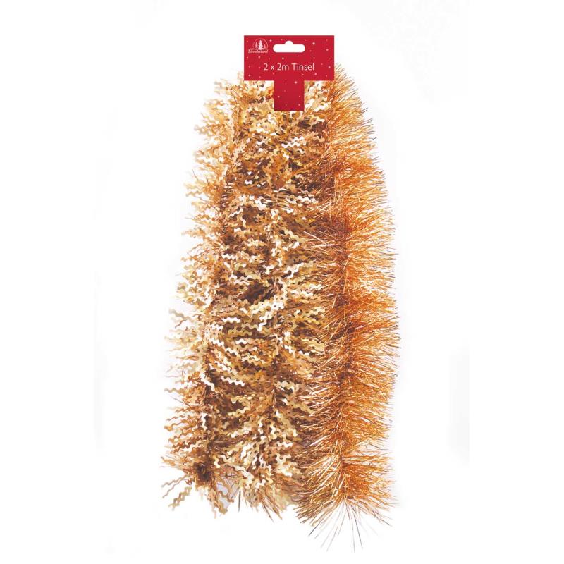 Pack of 6 2m Fine Cut And Matt Zig Zag Dark Gold Christmas Tinsel