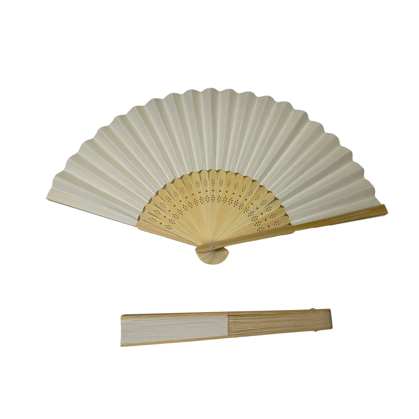 Pack of 50 Rice White Paper Foldable Hand Held Bamboo Wooden Fans by Parev