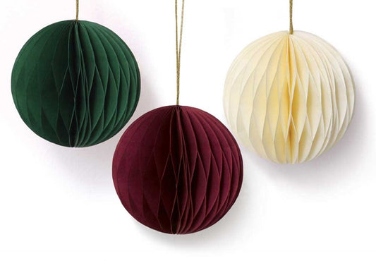 Pack of 3 Paper Honeycomb Christmas Traditional Round Baubles