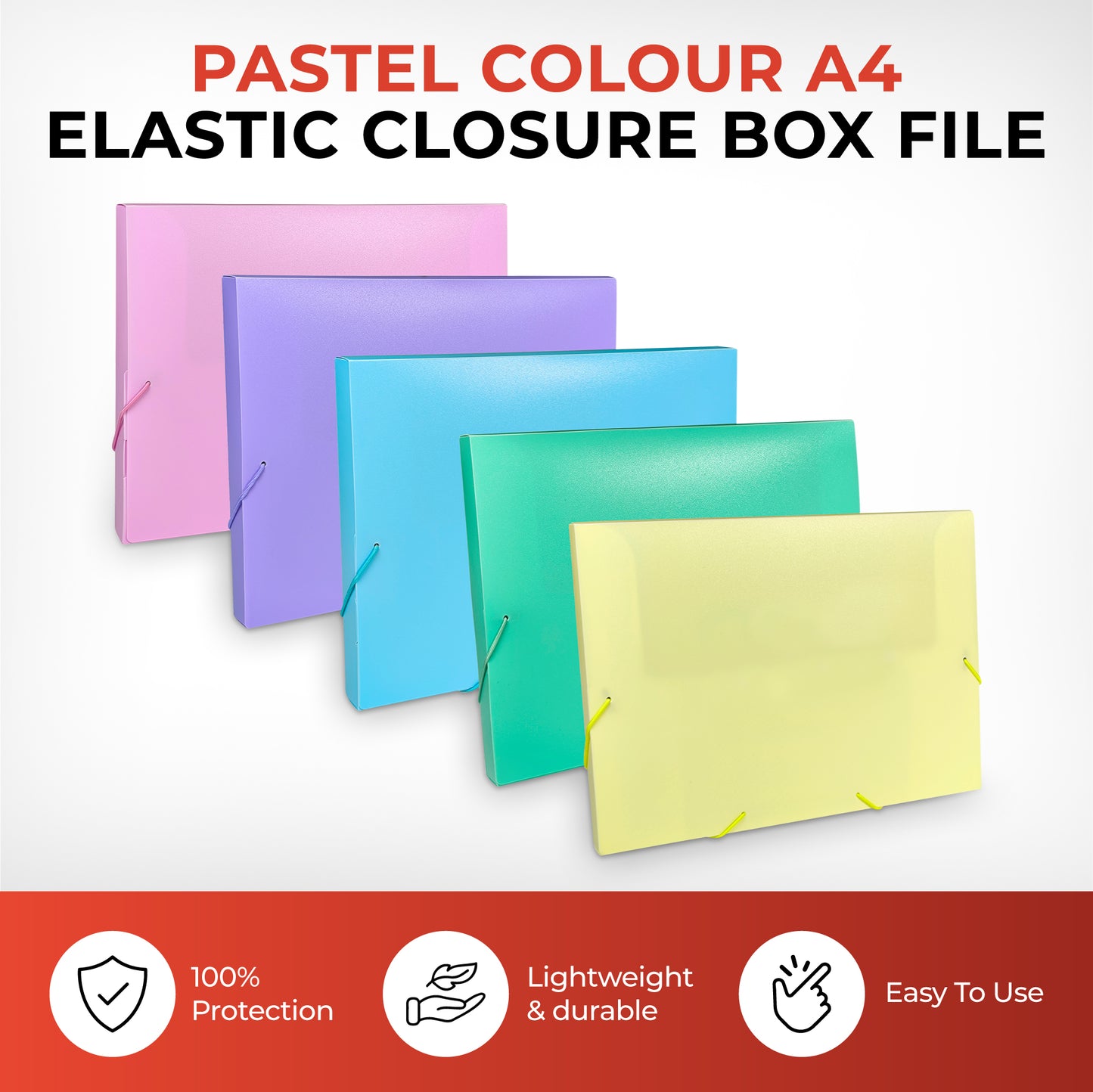 Pack 5 Pastel Purple A4 Elastic Closure Box Files