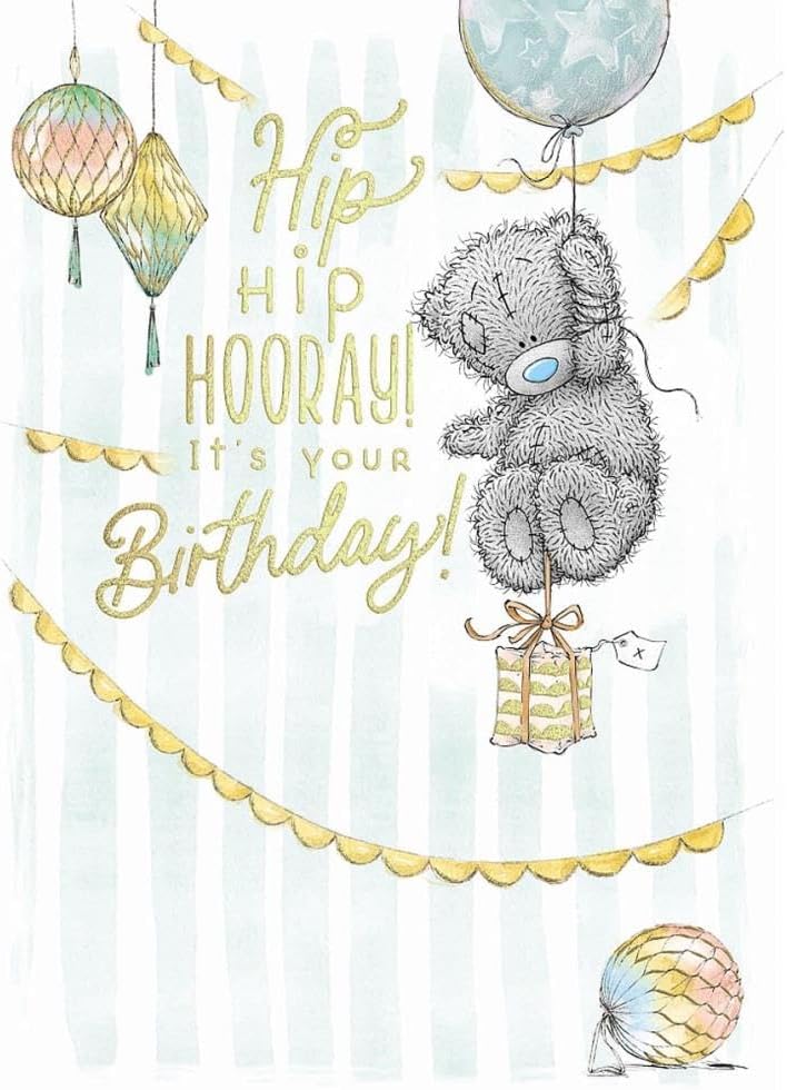 Bear Floating With Balloon Birthday Card