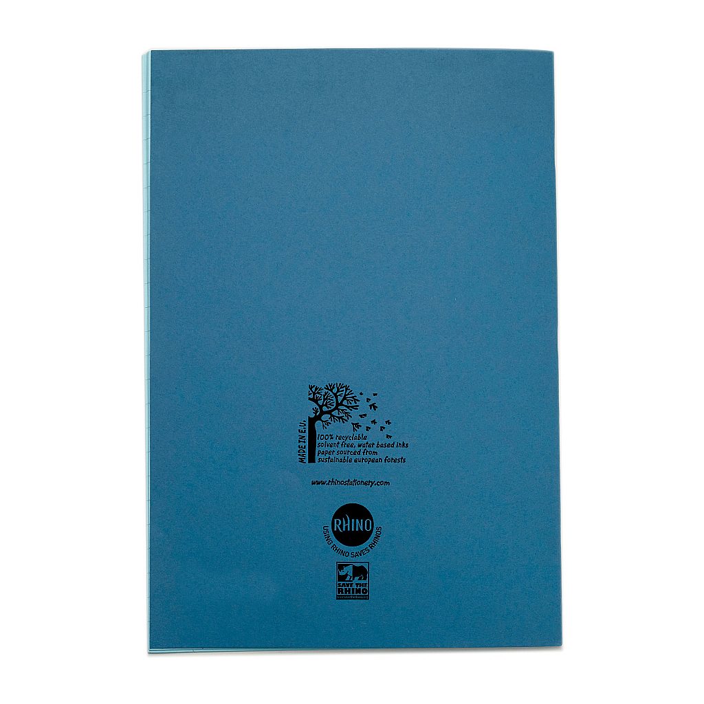 Pack of 10 Rhino A4 48 Page with Blue Tinted Paper 12mm Lined with Margin Exercise Books