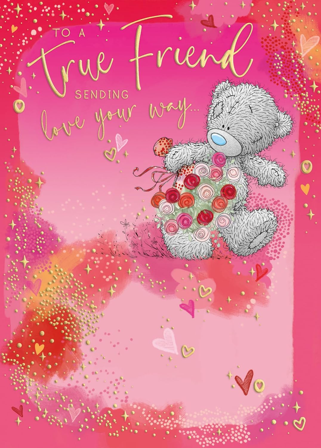 Bear Holding Bouquet Friend Valentine's Day Card