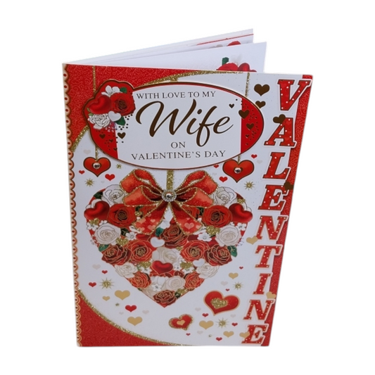 To My Wife Roses Heart Design 8 Page Insert Valentine's Day Card