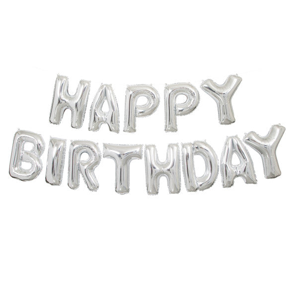 Silver Happy Birthday Foil Letter Balloon Banner Kit, 14"