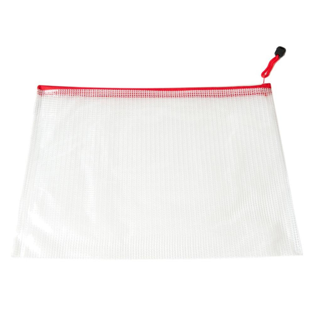 Pack of 12 A5 Red Zip Strong Mesh Bags - Tough Waterproof Storage