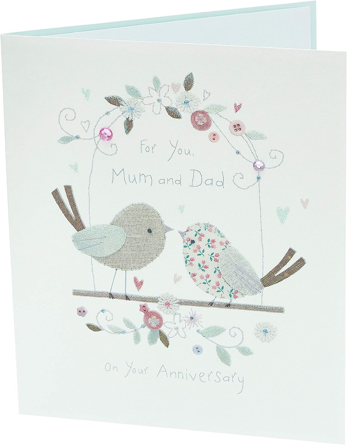 Love Bird Design Button Box Mum and Dad Anniversary Card