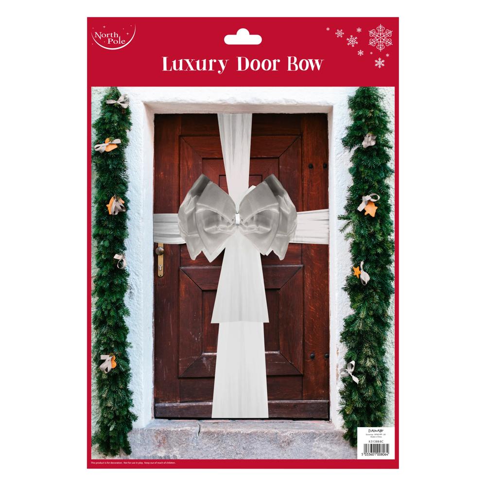 White Silver Large Christmas Door Bow