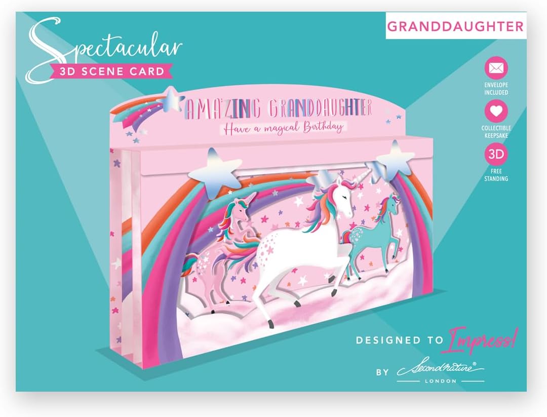 Spectacular 3D Unicorn & Rainbows Granddaughter Birthday Card