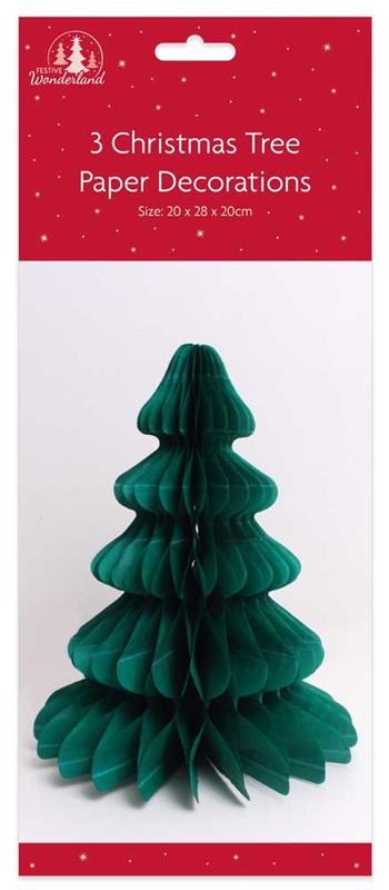 Pack of 3 Christmas Tree Honeycomb Paper Christmas Decorations