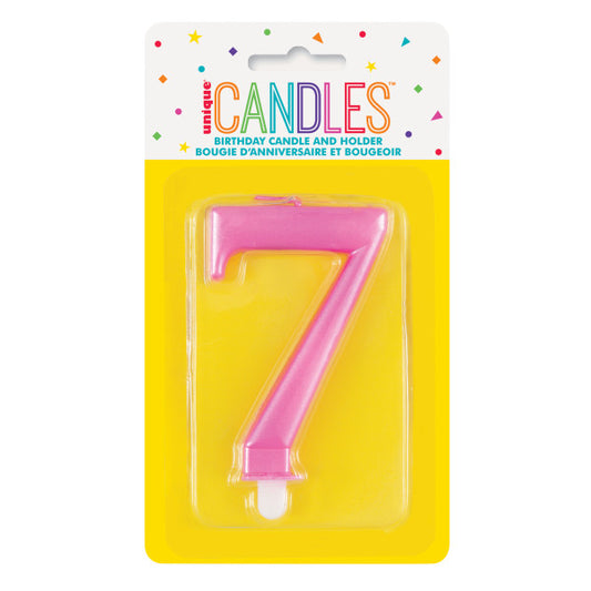 Metallic Pink Number 7 Birthday Candle