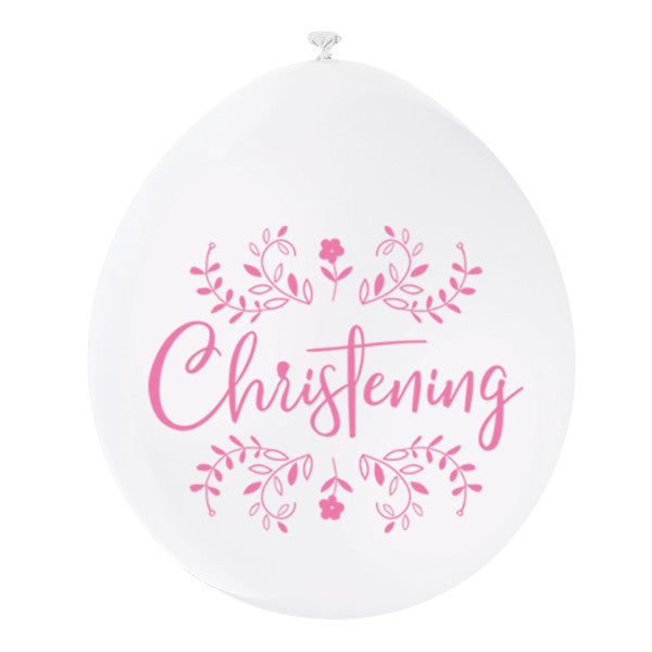 Pack of 10 Pink & White Christening 9" Latex Balloons